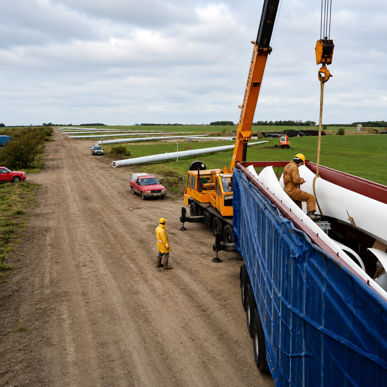 Orton wind farm build — installing a Carter turbine